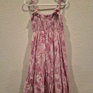 Creamie Brand Pink Smocked Ruffled Tie Dye Spaghetti Strap Sundress Sz 7